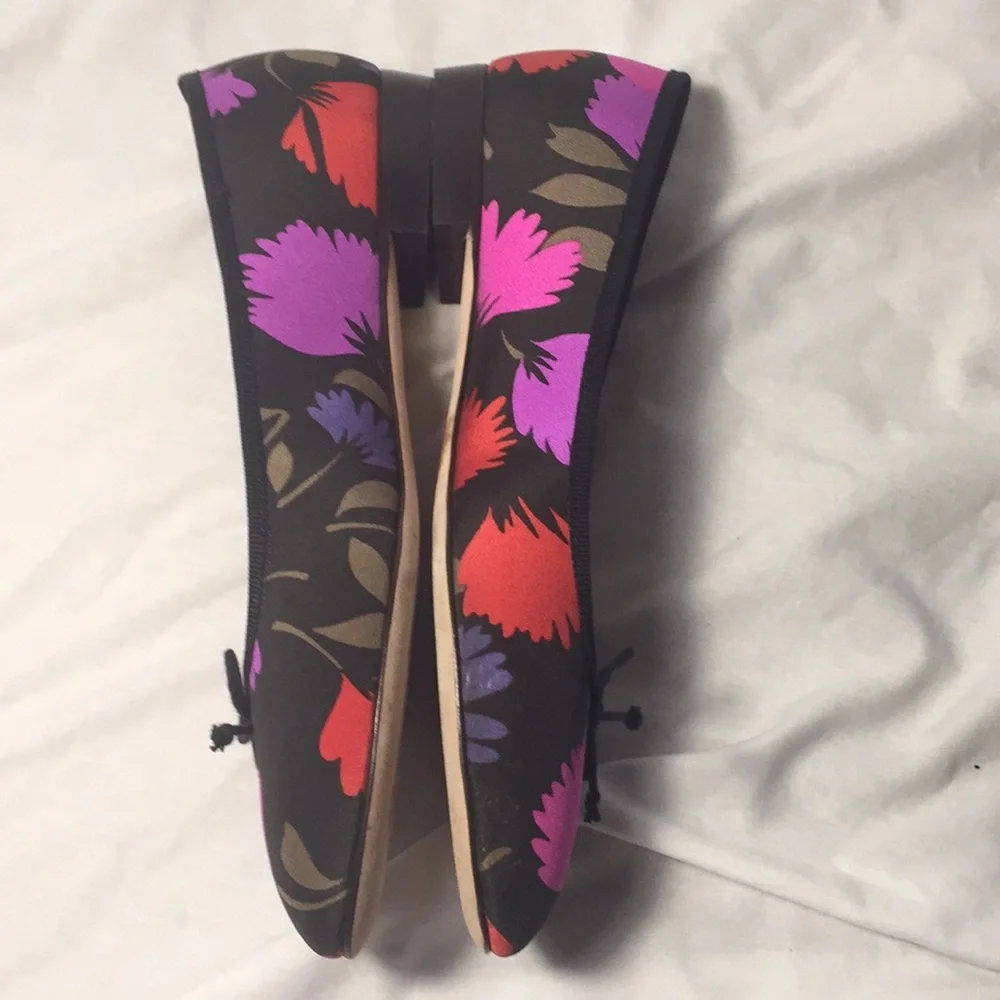 Black Floral Ballet Flats with Pink Accents - Picture 2 of 6